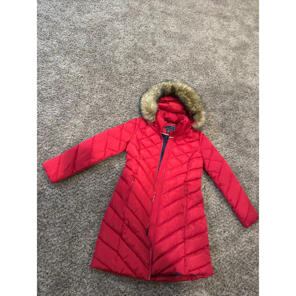 Tommy Hilfiger Red Quilted Longline Coat